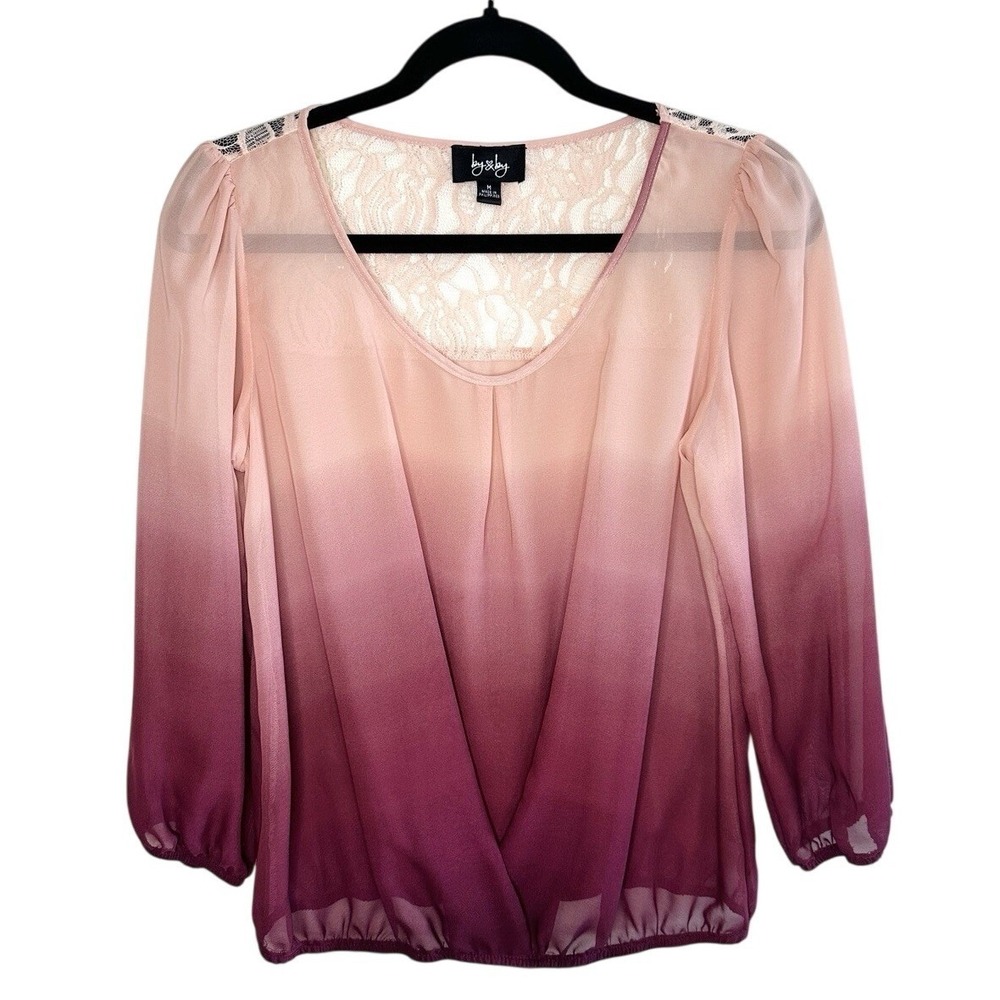 By & By Sheer Ombre Blouse M Pink Burgundy Lace Back Whimsigoth Fairy Pixie NWT
